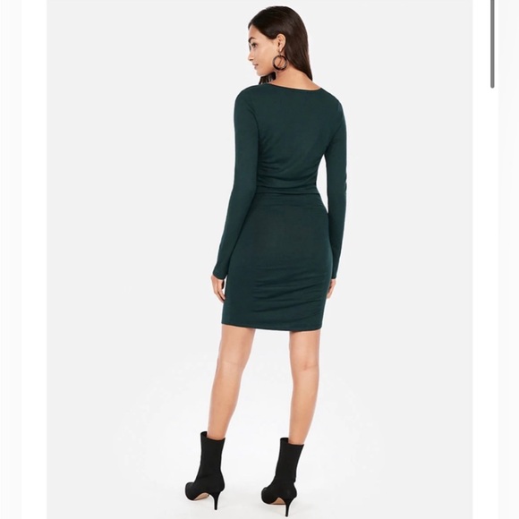 Express Sweater Dress, Ruched Sides, Emerald Dark Green, M - Picture 4 of 5